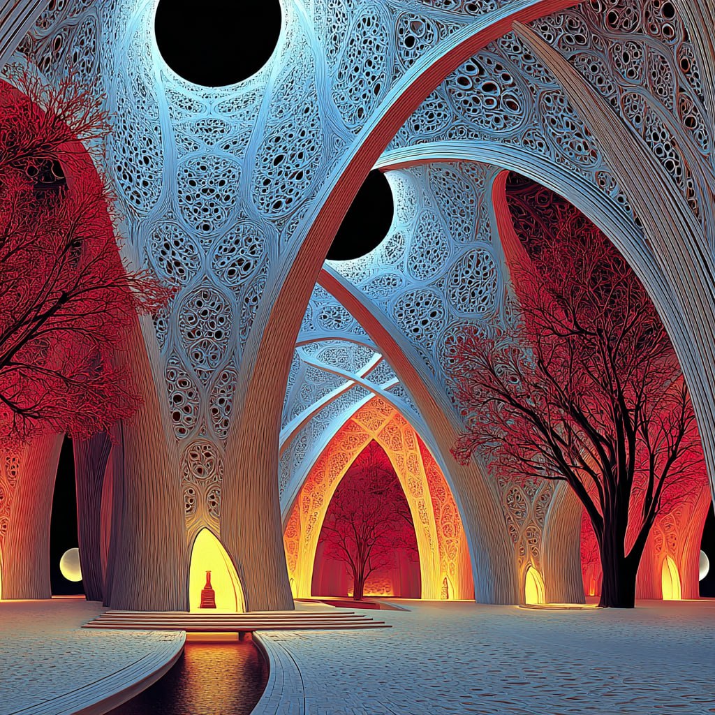 The cathedral of dissolution—where organic and geometric meet, where structure breathes and returns to void